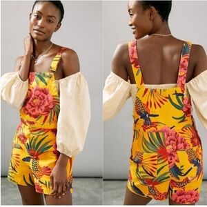 Farm Rio Anthropologie Sabrina Floral Boho Tropical Shorts Overalls Size Small